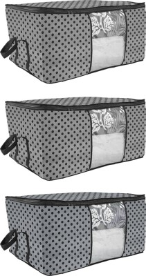 PrettyKrafts Storage Bag, Storage Organizer, Blanket Cover with Side Handles (Set of 3 pcs) F1295_Dots_Grey_3(Grey)