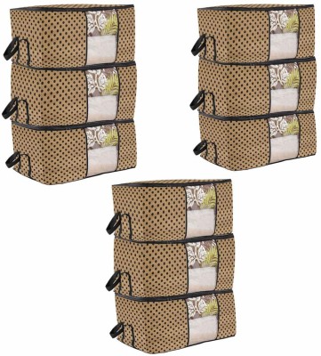 PrettyKrafts Storage Bag, Storage Organizer, Blanket Cover with Side Handles (Set of 9 pcs) F1295_Dots_e_9(Beige)