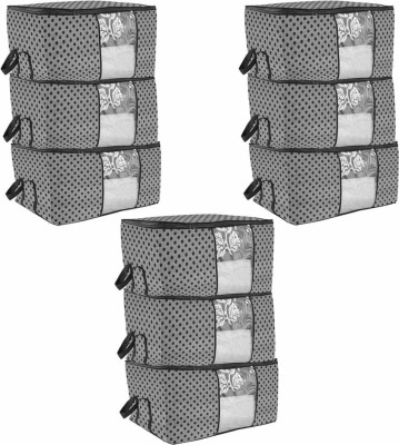 PrettyKrafts Storage Bag, Storage Organizer, Blanket Cover with Side Handles (Set of 9 pcs) F1295_Dots_Grey_9(Grey)