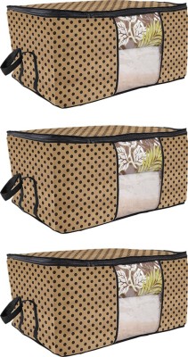 PrettyKrafts Underbed Storage Bag, Storage Organizer, Blanket Cover with Side Handles (Set of 3 pcs) F1295_Dots_Beige_3(Beige)