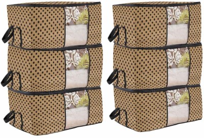 PrettyKrafts Storage Bag, Storage Organizer, Blanket Cover with Side Handles (Set of 6 pcs) F1295_Dots_ge_6(Beige)