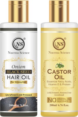 Nuerma Science Black Seed Oil (Kalonji Oil) & Castor Oil (For Anti Hair Fall, Anti Dandruff Oil & Hair Growth) (Pack of 2, 400 ML Each) Hair Oil(400 ml)