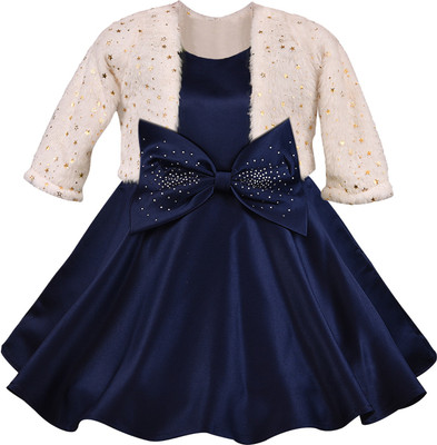 Wishkaro Girls Midi/Knee Length Party Dress(Dark Blue, Full Sleeve)