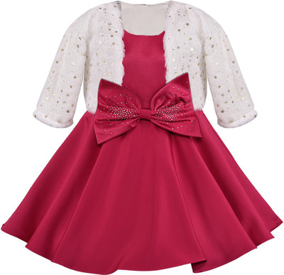 Wishkaro Girls Midi/Knee Length Party Dress(Red, Full Sleeve)