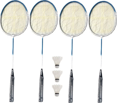 Monika Sports Badminton Kit ( 4 Pc Single Shaft Racquet + 3 Feather Shuttle ) Badminton Kit