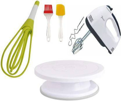 KRENZ ELECTRIC 7 speed Hand Mixer with measuring spoon cup and spoon set and Cake Dowel and Pillar,silicone oil brush Spatula,Plastic Fold-able Whisk kitchen tool set Multi color Kitchen Tool Set 7 speed Hand Mixer with measuring spoon cup and spoon set and Cake Dowel and Pillar,silicone oil brush S