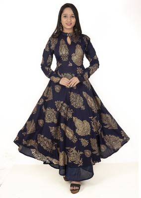 KHATIJA Women Printed Anarkali Kurta(Dark Blue)