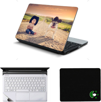 Mitram 3in1 Laptop Accessories Combo 15.6 Inch Baby With Dog laptop Skins Stickers, Mouse Pad and Palmrest Skin Combo Set(Multicolor)