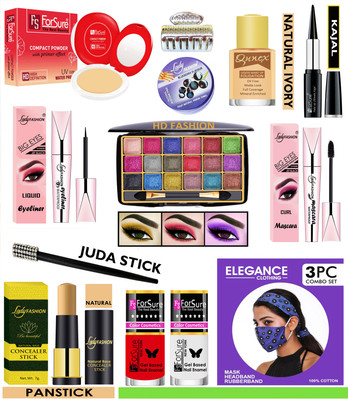 Lady FASHION Makeup Kit of 15 Items With Designer Mask Set KCS01A02G389
