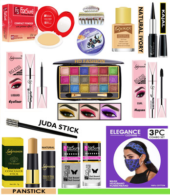 Lady FASHION Makeup Kit of 15 Items With Designer Mask Set KCS01A02G229