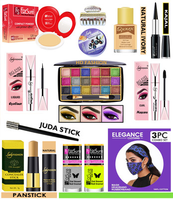 Lady FASHION Makeup Kit of 15 Items With Designer Mask Set KCS01A02G241
