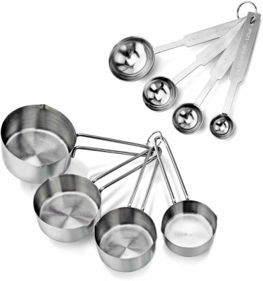 RABBONIX Stainless Steel Measuring Cups & Spoon Combo for Dry or Liquid/Kitchen Gadgets for Cooking & Baking Cakes/Measuring Cup Set Combo with Handles (Set of 4 Cups and 4 Spoons) Measuring Cup Set(250 ml, 125 ml, 80 ml, 60 ml)