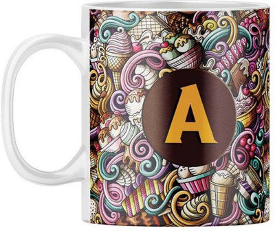 MM9E Alphabet A Letter Printed Ceramic Coffee ( D1-A ) 330 ml Ceramic Coffee Mug(330 ml)