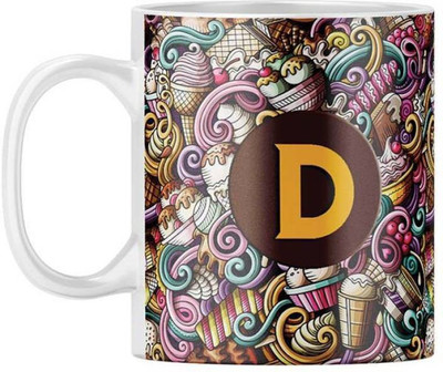 MM9E Alphabet D Letter Printed Ceramic Coffee ( D1-D ) 330 ml Ceramic Coffee Mug(330 ml)