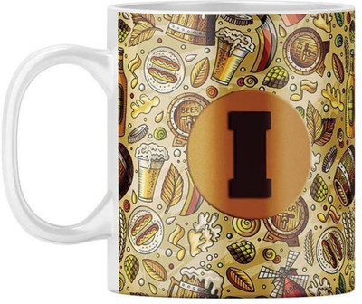MM9E Alphabet I Letter Printed Ceramic Coffee ( D4-I ) 330 ml Ceramic Coffee Mug(330 ml)