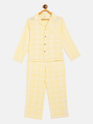 Stylo Bug Boys & Girls Checkered Yellow Shirt & Pyjama set