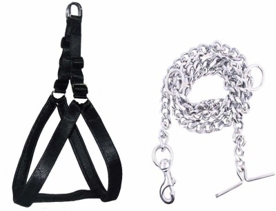 Smart Doggie Combo of 1.25 inch Harness Belt and Heavy Iron Chain 6no. for Heavy Dogs Dog Harness & Chain(Extra Large, black, Silver)
