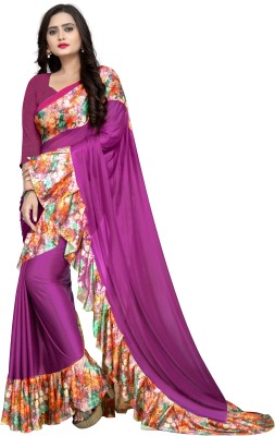 AAENA Printed Bollywood Lycra Blend Saree(Pink)