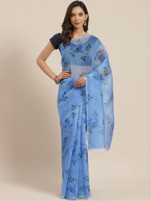 Kimisha Floral Print Bollywood Organza Saree(Blue)