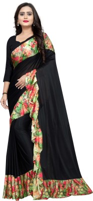 Happy Embroideries Digital Print Bollywood Lycra Blend Saree(Black)