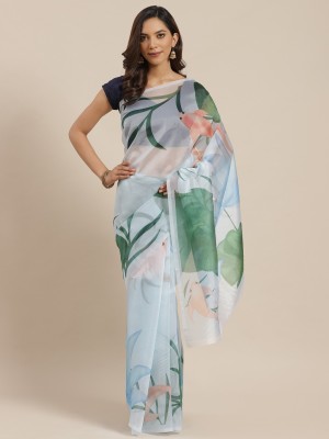 Kimisha Floral Print Bollywood Organza Saree(Blue)