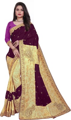 pal fashion Embroidered Bollywood Velvet, Silk Blend Saree(Multicolor)