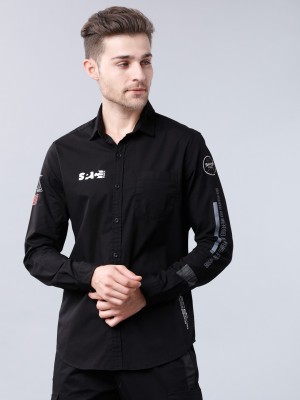 LOCOMOTIVE Men Solid Casual Black Shirt