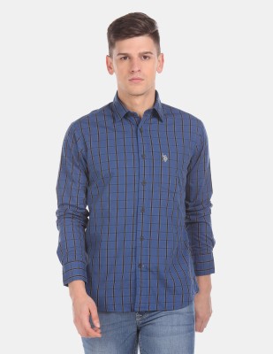 U.S. POLO ASSN. Men Checkered Casual Blue Shirt