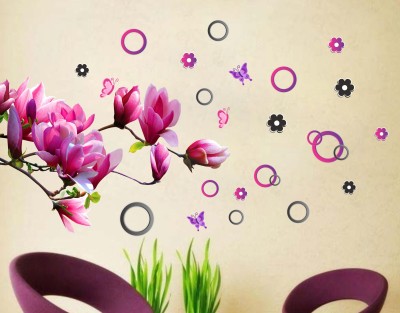 DivineDesigns 51 cm Lilly Flowers & Butterflies Wall Sticker Self Adhesive Sticker(Pack of 1)