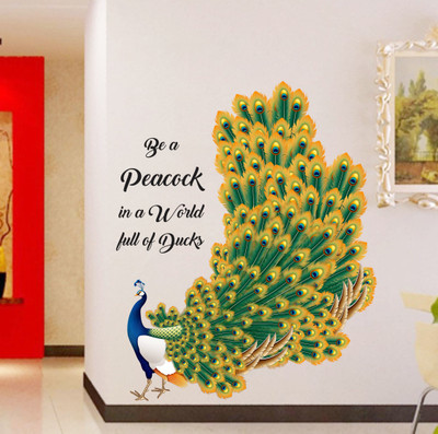 DivineDesigns 56 cm Peacock in a World Wall Sticker Self Adhesive Sticker(Pack of 1)