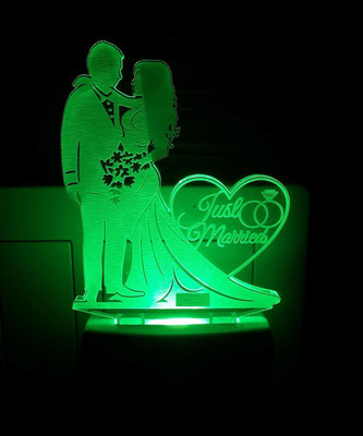 BELLERBIRD Acrylic Couple Just Married Magic Night Lamp 3D Beautiful Illumination Automatic on/Off Smart Sensor for Bedroom with 7 Color LED Changing Light Night Lamp(12 cm, White)