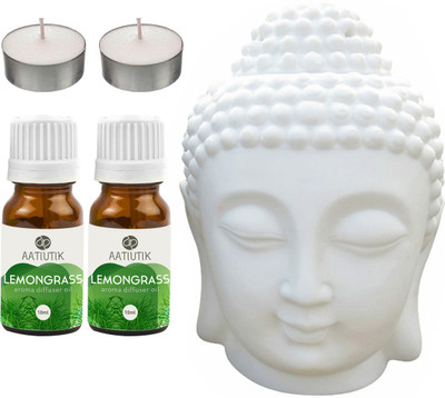 Aatiutik Lemongrass, Tlight Buddha Head Diffuser Set AT-2TL_2LG(5 x 4 ml)