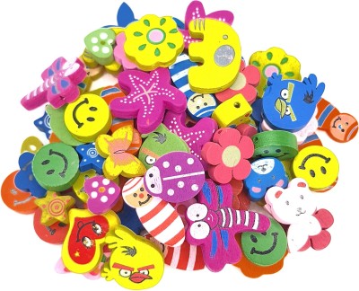 PRANSUNITA Mix Design Colorful Wooden Beads Buttons,for Jewelery, Scrap Booking, Art & Craft, Decorations, Pack of 50 Pieces