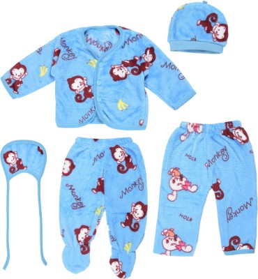 PADDY BABY Baby Boys & Baby Girls Casual T-shirt Bib, Cap, Pyjama, Top(Blue Monkey)