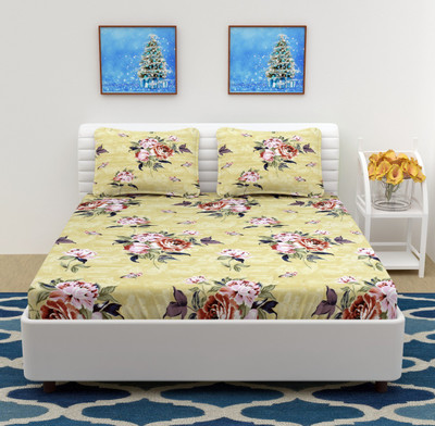 Divine Homes Microfiber Double Flat 140 TC Floral Bedsheet(Pack of 1, Lemon)