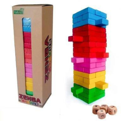 VRUX Wooden Blocks 54 Pcs Challenging Colorful Wooden Tumbling Tower, Wooden Toys with Dice Board Educational Puzzle Game for Adults and Kids(Multicolor)