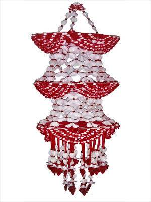 KAXTANG JM-R003 floral Design Triple Stand Mix color Jhumar Pendant Lamp Ceiling Lamp(Red, White)