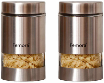 Femora Glass Grocery Container  - 1000 ml(Pack of 2, Silver)