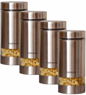 Femora Glass Grocery Container  - 1000 ml(Pack of 4, Silver)
