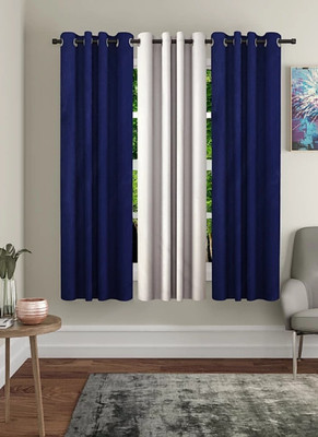 Gantavya 153 cm (5 ft) Polyester Semi Transparent Window Curtain (Pack Of 3)(Plain, Blue)