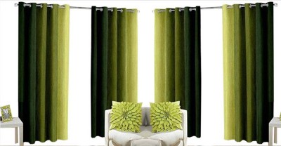 Styletex 213 cm (7 ft) Polyester Semi Transparent Door Curtain (Pack Of 4)(Striped, Green)