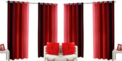 N2C Home 151 cm (5 ft) Polyester Semi Transparent Window Curtain (Pack Of 4)(Striped, Red)