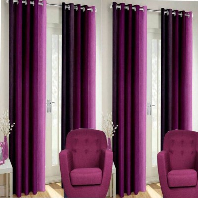 Styletex 151 cm (5 ft) Polyester Semi Transparent Window Curtain (Pack Of 4)(Striped, Purple)