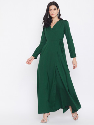 Berrylush Women Wrap Green Maxi/Full Length Dress