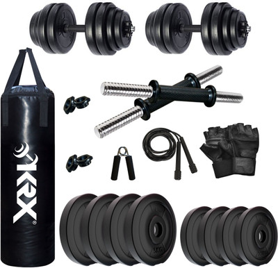 KRX 30 kg PVC-DM-30KG-COMBO 2 ((5 kg x 4)+(2.5 kg x 4)) with Unfilled Punching Bag Home Gym Combo