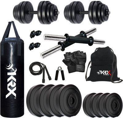 KRX 14 kg PVC-DM-14KG-COMBO 4 ((2.5 kg x 4)+(1 kg x 4)) with Unfilled Punching Bag Home Gym Combo