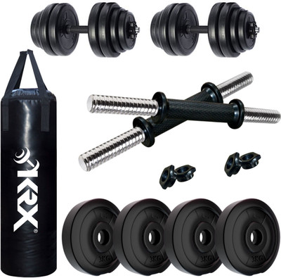 KRX 12 kg PVC-DM-12KG-COMBO 16 (3 kg x 4) with Unfilled Punching Bag, Home Gym Combo