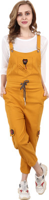 MYKUKI Dungaree For Girls Casual Solid Cotton Blend(Yellow, Pack of 1)