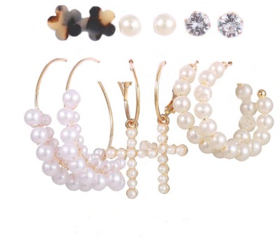 Jewels Galaxy Trendy Fashion Diva Christmas Collection 6 Pairs Pearl Copper Drops & Danglers