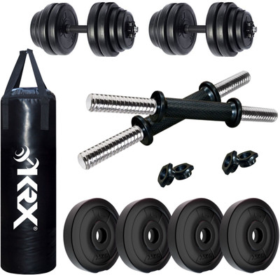 KRX 10 kg PVC-DM-10KG-COMBO 16 (2.5 kg x 4) with Unfilled Punching Bag, Home Gym Combo